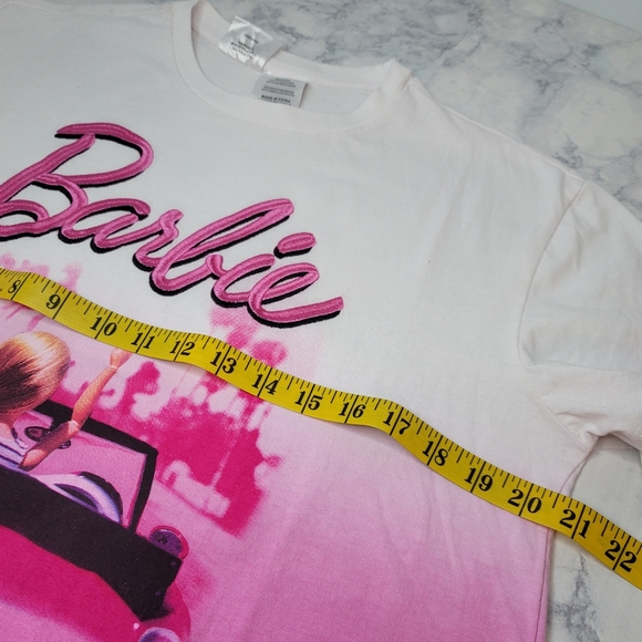Barbie T-shirt Dip Dye Embroidered Pink White Medium NWT - Picture 8 of 10